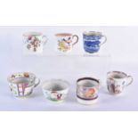 Seven New Hall or New Hall style cups or can. largest 7cm (7)