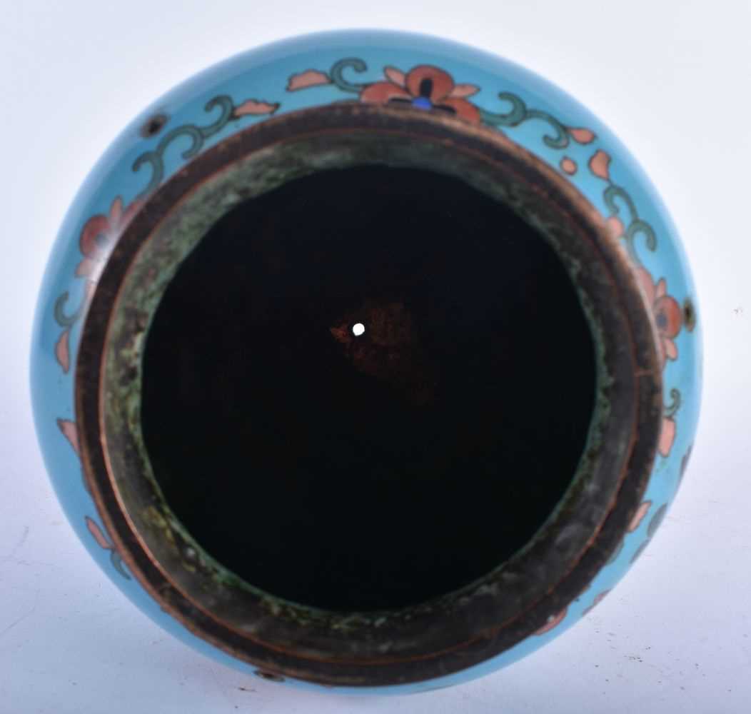 A 19TH CENTURY JAPANESE MEIJI PERIOD CLOISONNE ENAMEL HANGING EGG FORM CENSER decorated with - Image 5 of 5