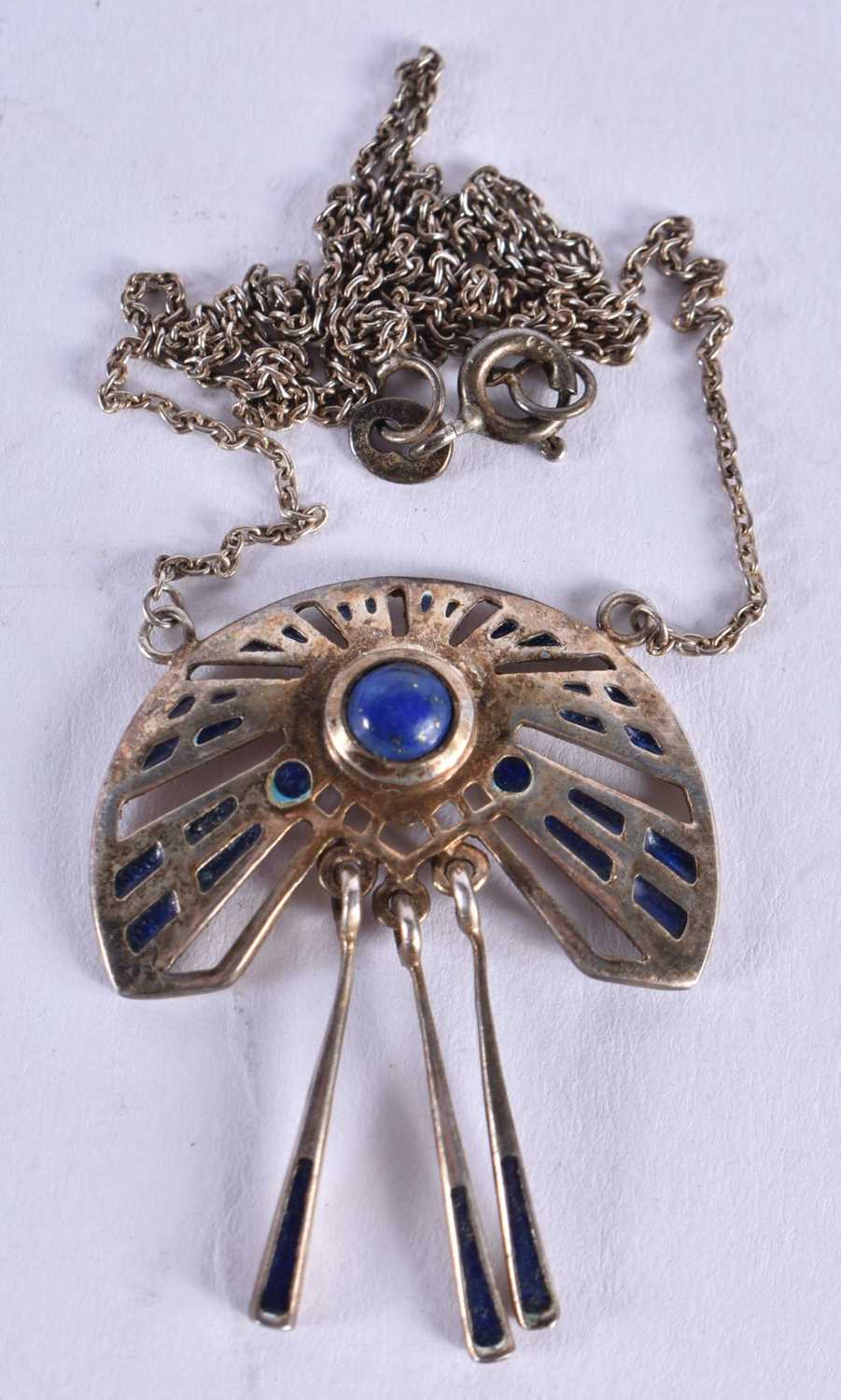 An Egyptian Revival Style Pendant Necklace. Stamped 925. Chain 46cm long, Pendant 3.6 cm x 2.8 cm,