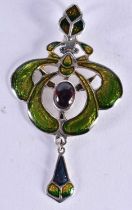A Silver and Enamel Art Nouveau Style Pendant. Stamped Sterling, 6 cm x 3.4cm, weight 8.4g