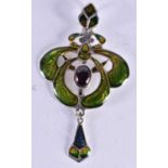 A Silver and Enamel Art Nouveau Style Pendant. Stamped Sterling, 6 cm x 3.4cm, weight 8.4g