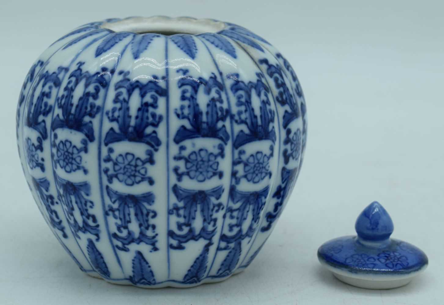 A Chinese porcelain blue and white pumpkin jar with lid 12 cm. - Image 3 of 6