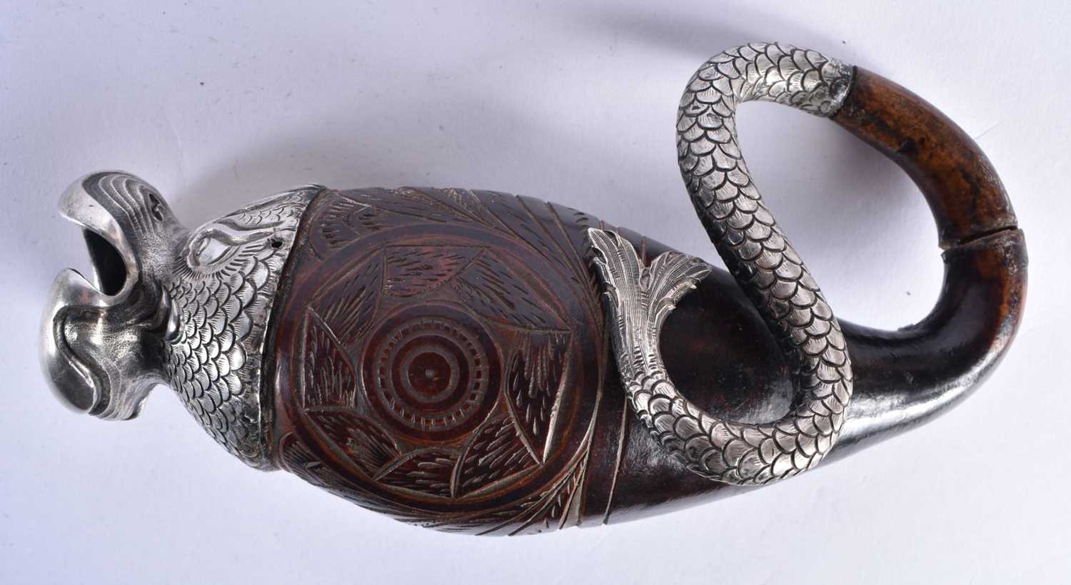 AN ANTIQUE CONTINENTAL TRIBAL SILVER MOUNTED FISH together with a mother of pearl inlaid Tribal - Image 4 of 6