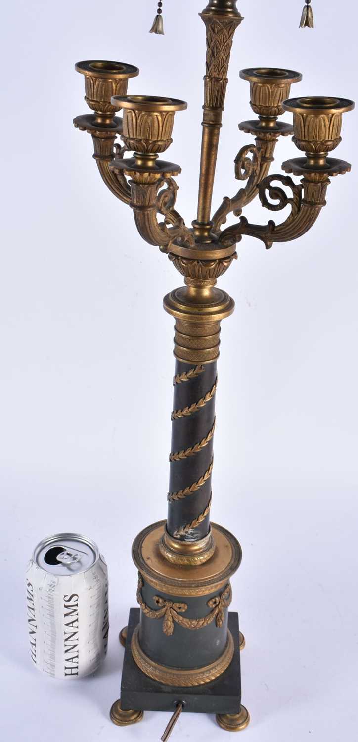 A LARGE 19TH CENTURY FRENCH EMPIRE BRONZE FOUR BRANCH CANDELABRA LAMP overlaid with vines. 65 cm - Image 2 of 3