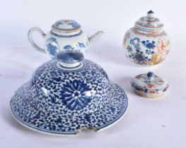TWO 18TH CENTURY CHINESE EXPORT PORCELAIN TEAPOTS Qianlong, together with a lid & another. Largest