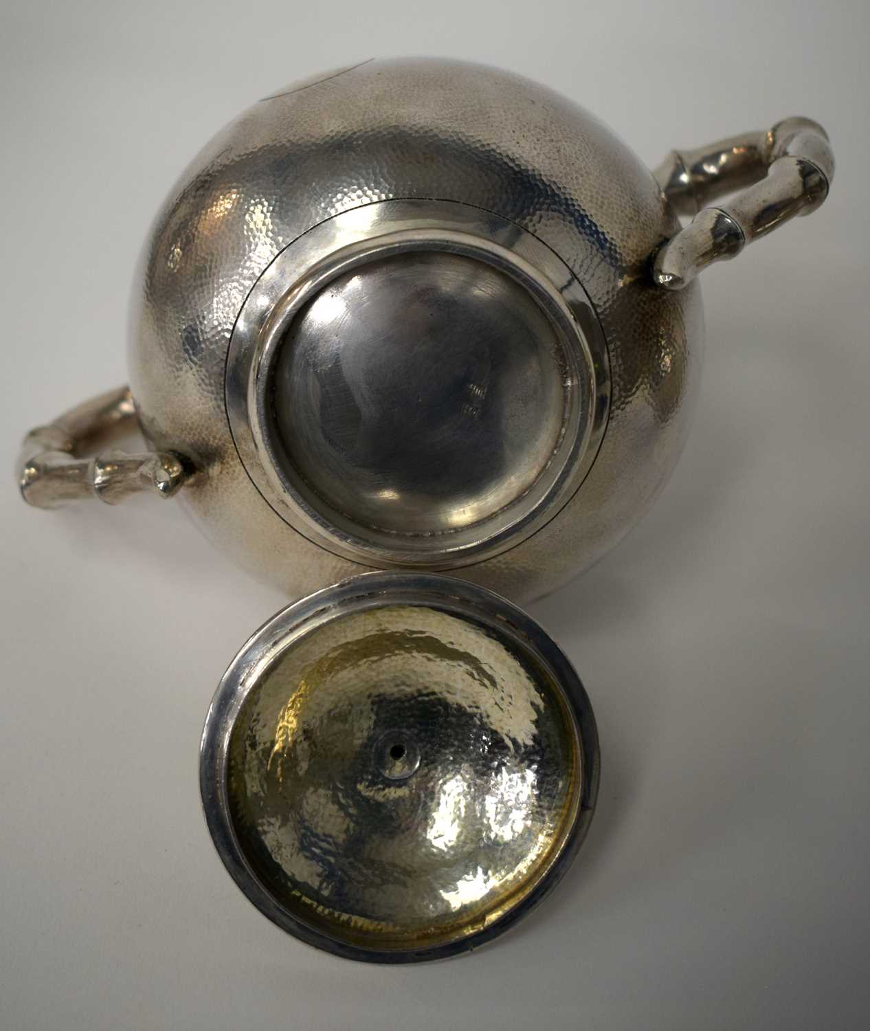 A LOVELY 19TH CENTURY CHINESE HAMMERED SILVER THREE PIECE SILVER TEASET by Hung Chong & Co, together - Image 23 of 30