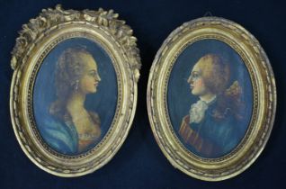 A pair of small framed oil on board portraits possibly Jacobite period 13 x 9 cm (2)