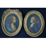 A pair of small framed oil on board portraits possibly Jacobite period 13 x 9 cm (2)