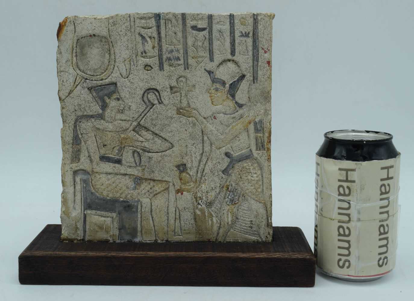 A mounted Egyptian carved Limestone relief 19 x 17 cm. - Image 2 of 6