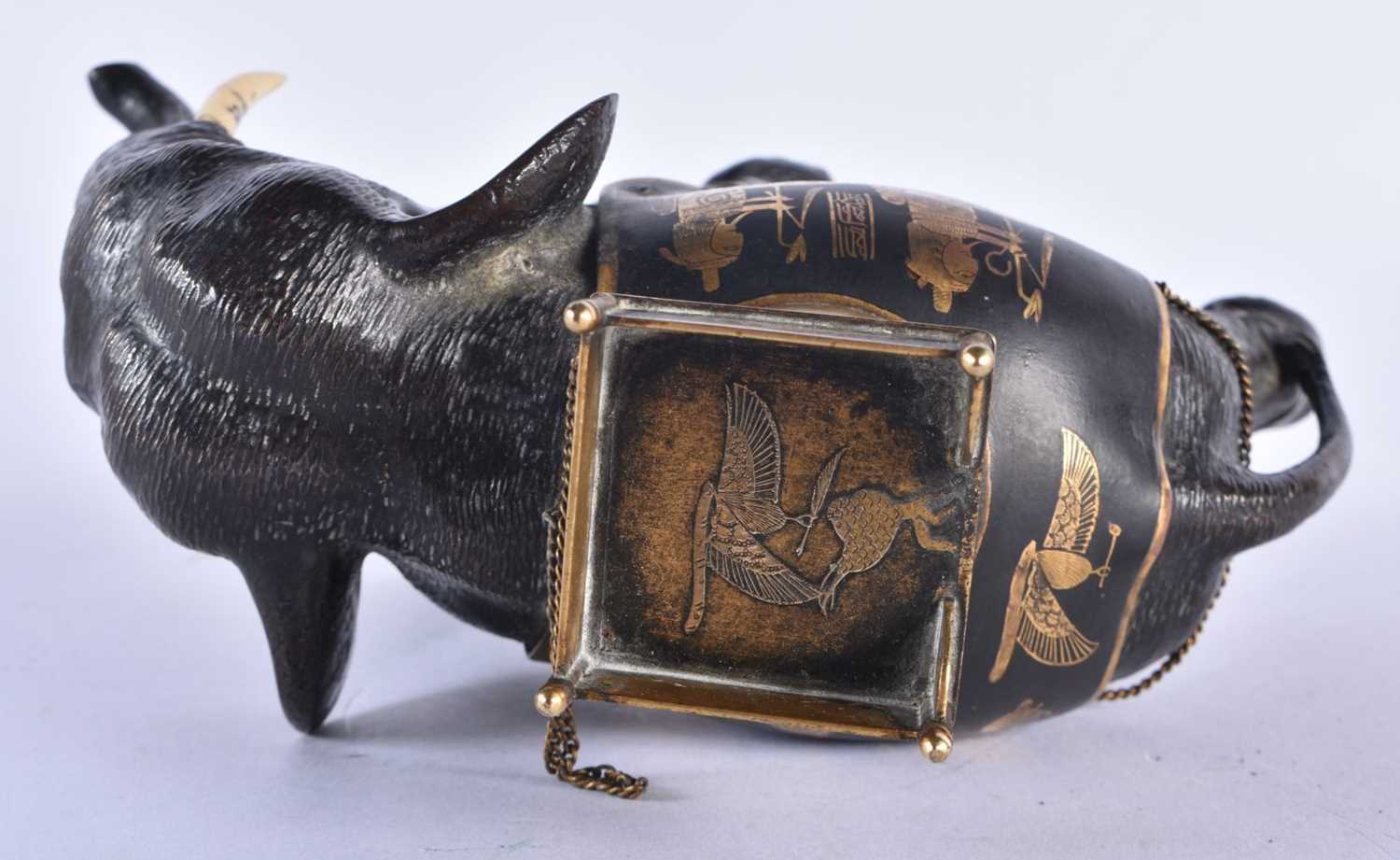 A RARE 19TH CENTURY JAPANESE MEIJI PERIOD EGYPTIAN REVIVAL BRONZE ELEPHANT OKIMONO embellished - Image 5 of 6