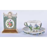 A 19TH CENTURY FRENCH JACOB PETIT PORCELAIN DESK OBJECT together with a Meissen encrusted cup and
