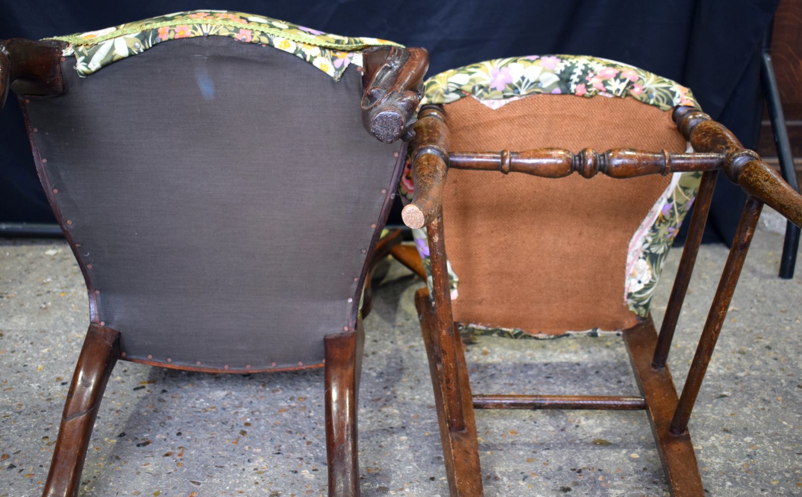 Two antique wooden framed upholstered chairs 90cm (2) - Image 8 of 8