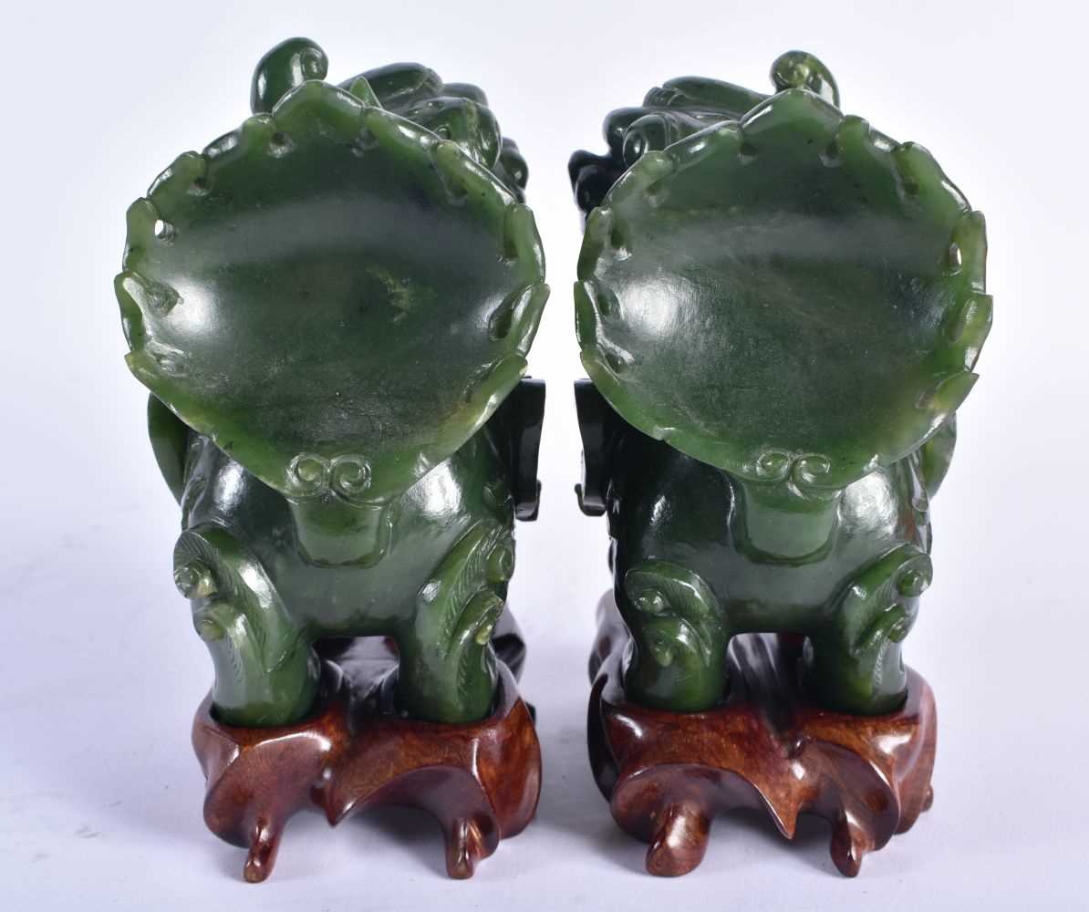 A PAIR OF LATE 19TH CENTURY CHINESE CARVED JADE CENSERS AND COVERS Qing. 10 cm x 10 cm. - Image 4 of 6