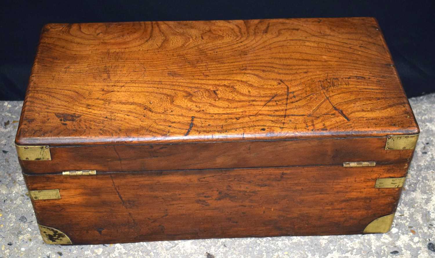 An antique Camphor wood Campaign chest 28 x 60 x 31 cm. - Image 5 of 10