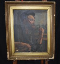 A framed 19th Century oil on Canvas of a Naval sailor smoking a pipe 64 x 49 cm.