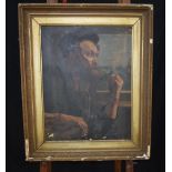 A framed 19th Century oil on Canvas of a Naval sailor smoking a pipe 64 x 49 cm.