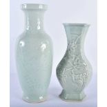 TWO CHINESE REPUBLICAN PERIOD CELADON VASES. Largest 27cm high. (2)