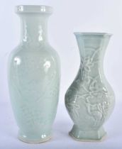 TWO CHINESE REPUBLICAN PERIOD CELADON VASES. Largest 27cm high. (2)
