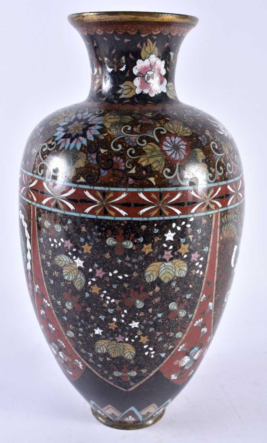 A LARGE 19TH CENTURY JAPANESE MEIJI PERIOD CLOISONNE ENAMEL PHOENIX VASE decorated with foliage. - Image 2 of 6