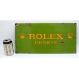 A metal enamelled Rolex style sign 23 x 46 cm. .