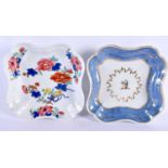 TWO EARLY 19TH CENTURY CHAMBERLAINS WORCESTER SQUARE FORM DISHES one of floral design, the other