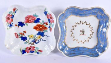 TWO EARLY 19TH CENTURY CHAMBERLAINS WORCESTER SQUARE FORM DISHES one of floral design, the other