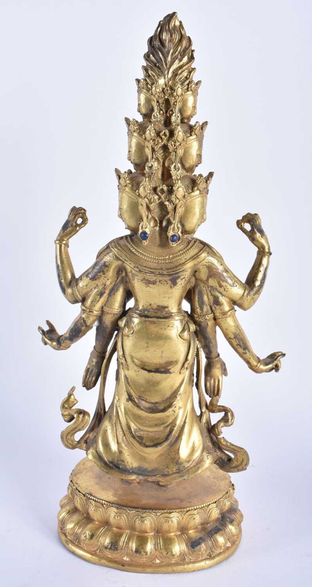 A LARGE CHINESE TIBETAN JEWELLED GILT BRONZE FIGURE OF A STANDING BUDDHA 20th Century. 28 cm high. - Image 7 of 8