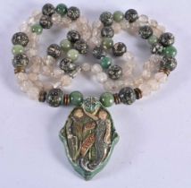 A CONTINENTAL JADE AND STONE NECKLACE. 132 grams. 82 cm long.