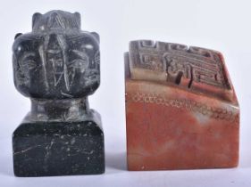 A 19TH CENTURY CHINESE CARVED STONE SEAL Qing, together with another C1900 stone multi head