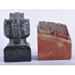 A 19TH CENTURY CHINESE CARVED STONE SEAL Qing, together with another C1900 stone multi head