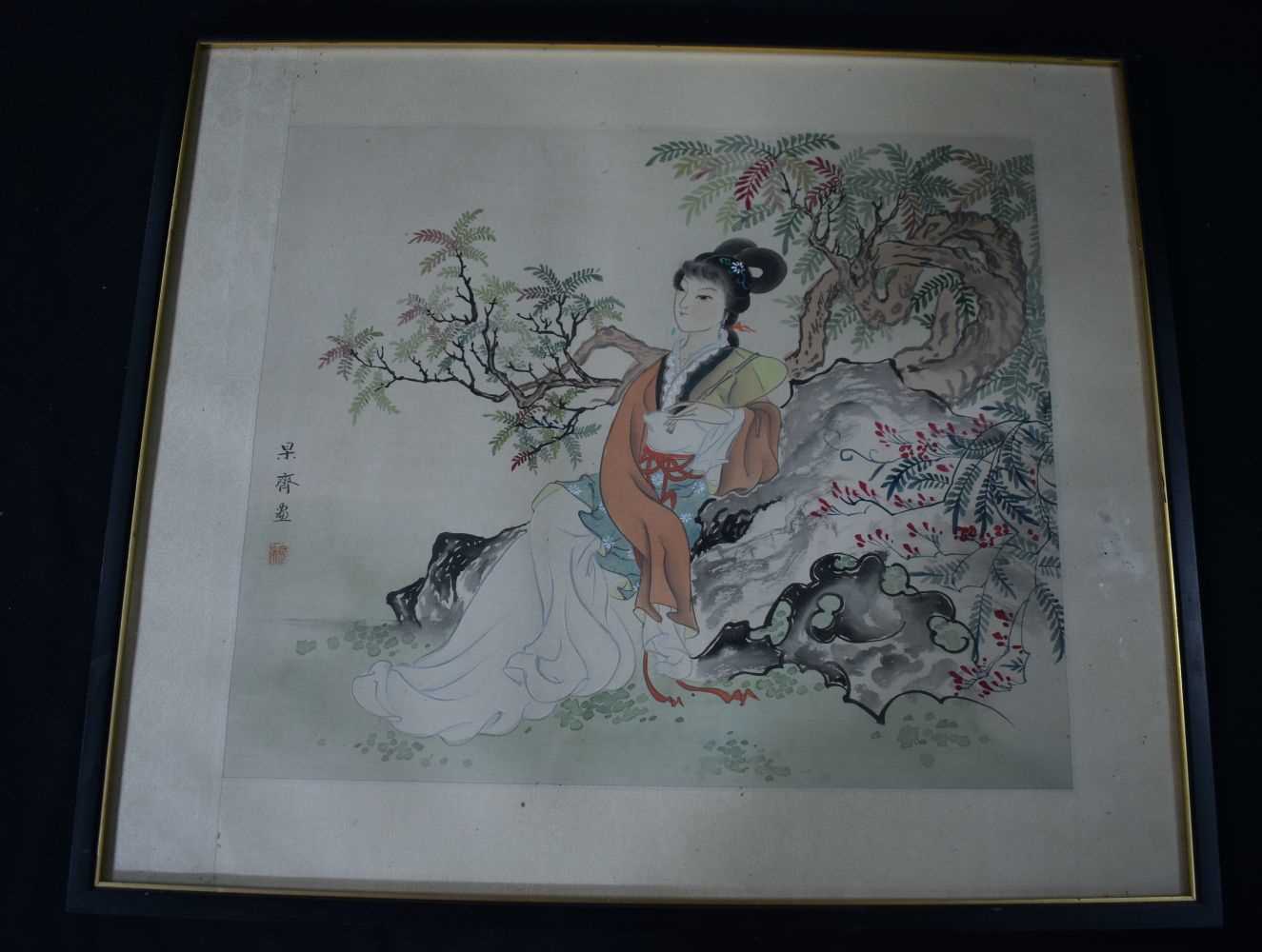 A group of Chinese watercolours and mixed media pictures of figures and birds - Image 12 of 38