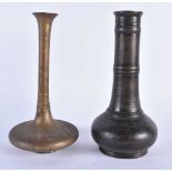 TWO 19TH CENTURY JAPANESE MEIJI PERIOD BRONZE VASES. 19 cm high. (2)