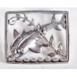 A Silver Dolphin Brooch. Stamped Sterling. 2.8 cm x 3.3c,. weight 9.4g