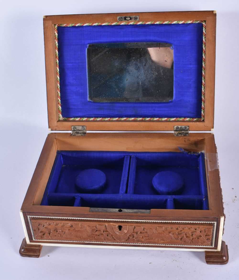 TWO 19TH CENTURY MIDDLE EASTERN ANGLO INDIAN SANDALWOOD AND BONE CASKETS. Largest 24 cm x 14 cm. ( - Image 3 of 8