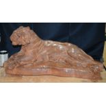 Richard Fath (1900-1952) A large Terracotta sculpture of a Lioness Signed 32 x 66 cm