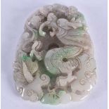 A CHINESE CARVED JADEITE PLAQUE 20th Century. 130.3 grams. 9.25cm x 6.75 cm.