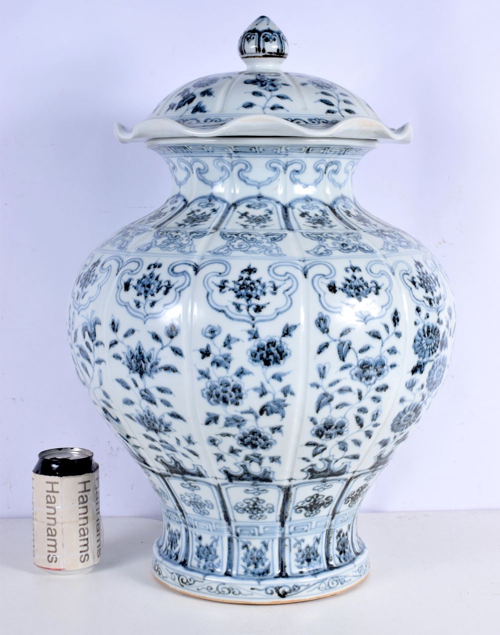 A large Chinese Porcelain blue and white Jar with cover decorative with a floral pattern 55 cm