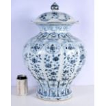 A large Chinese Porcelain blue and white Jar with cover decorative with a floral pattern 55 cm
