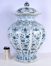 A large Chinese Porcelain blue and white Jar with cover decorative with a floral pattern 55 cm