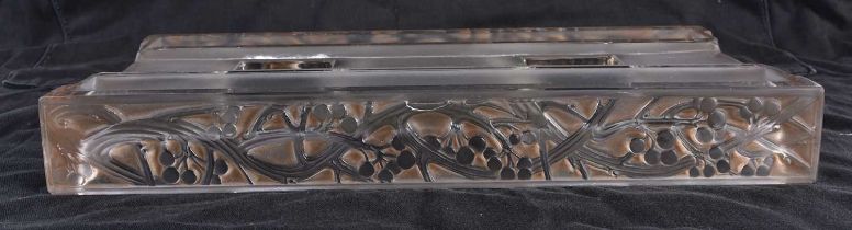 A RARE LARGE RENE LALIQUE FRENCH GLASS DESK STAND decorated with berries and scrolling foliage. 26cm