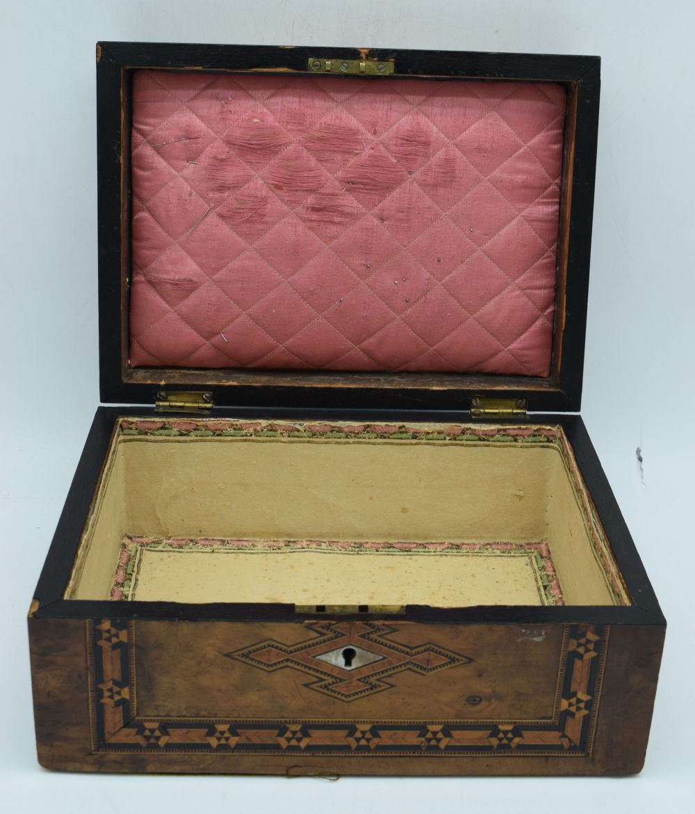 A 19th Century inlaid wooden sewing box with central mother of pearl central decoration 14 x 28 x - Image 12 of 12