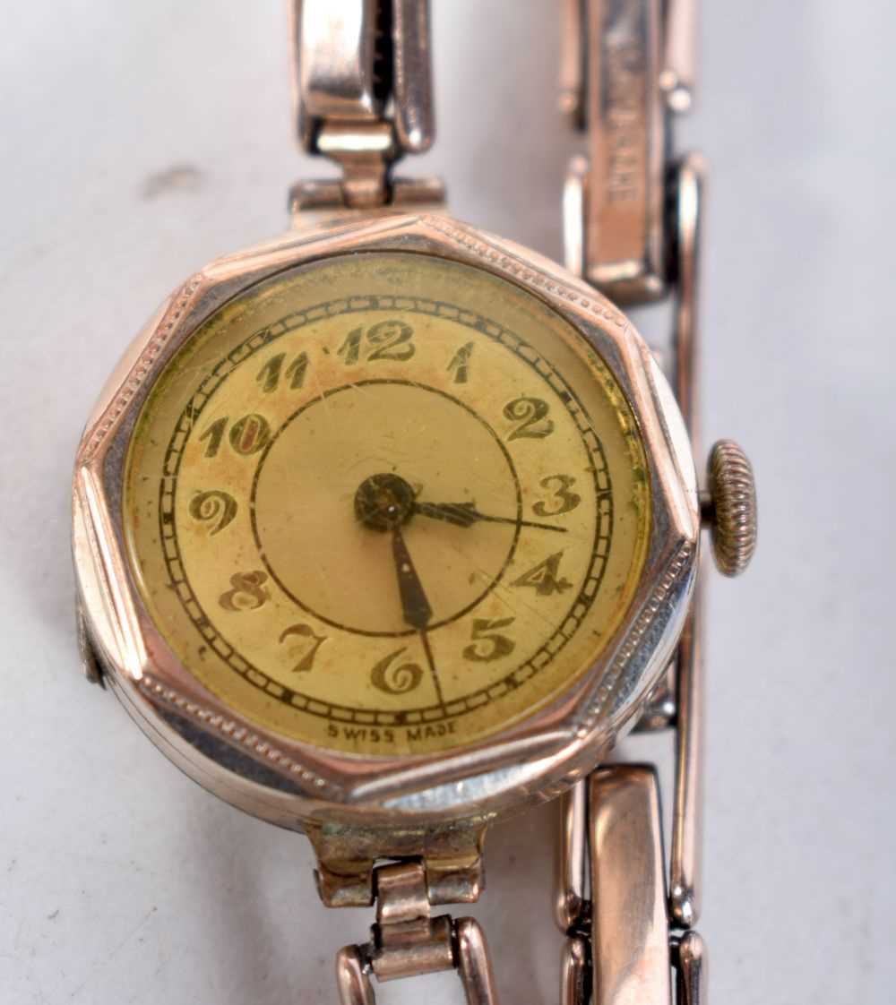 A 9CT GOLD PLATED WRISTWATCH with 9ct gold plated strap. 17.6 grams overall. 2.75 cm wide inc crown. - Image 2 of 3