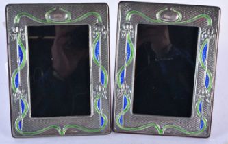 A Pair of Silver & Enamel Art Nouveau Style Photo Frames. Stamped Sterling. 19.5 cm x 13.8 cm (2)