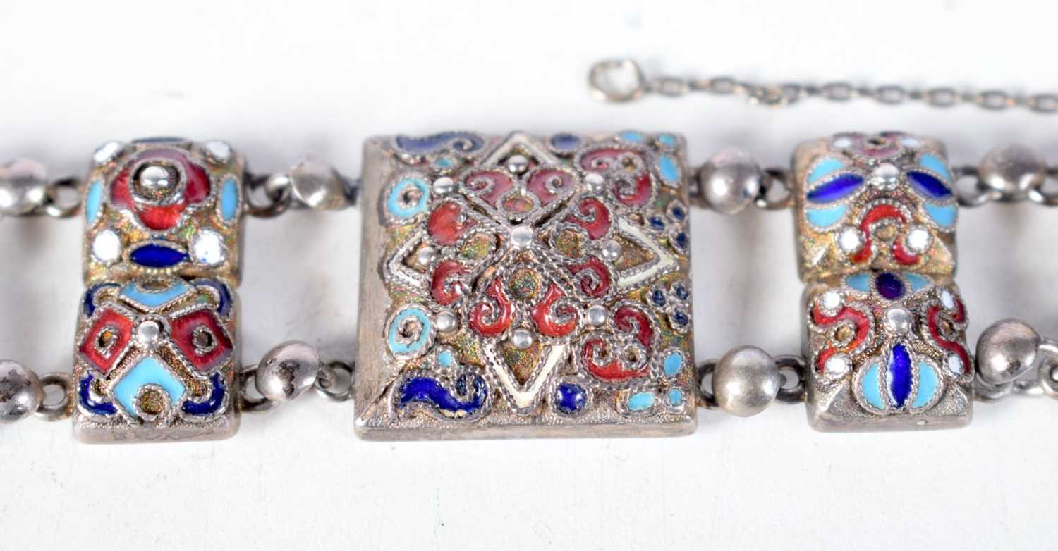 A Continental Silver and Enamel Panel Bracelet.Stamped 84. 19.5 cm x 2.4cm, weight 59.4g - Image 3 of 5