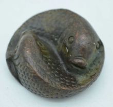 A JAPANESE BRONZE FISH. 114 grams. 4 cm x 4 cm.