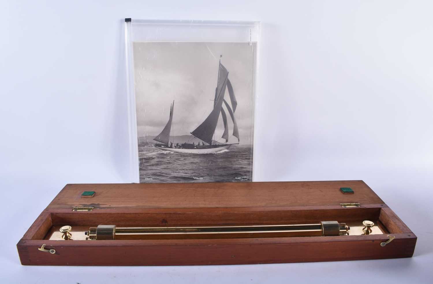 A LOVELY 1930S MARITIME ROLLING CHART RULE within a fitted mahogany case, together with original