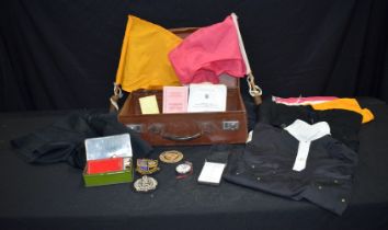 A collection of Vintage football referee kit and equipment together with a small leather case (