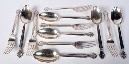 A Set of Six Matching Georg Jensen Tablespoons and Forks. Stamped Georg Jensen 925. Spoons 20 cm x