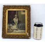 Late 19th/20th Century framed oil on glass depicting a Cat & dog 17 x 13.5 cm.