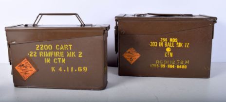 Two metal Ammunition boxes .303 & .22 together with a collection of cardboard ammunition boxes 19
